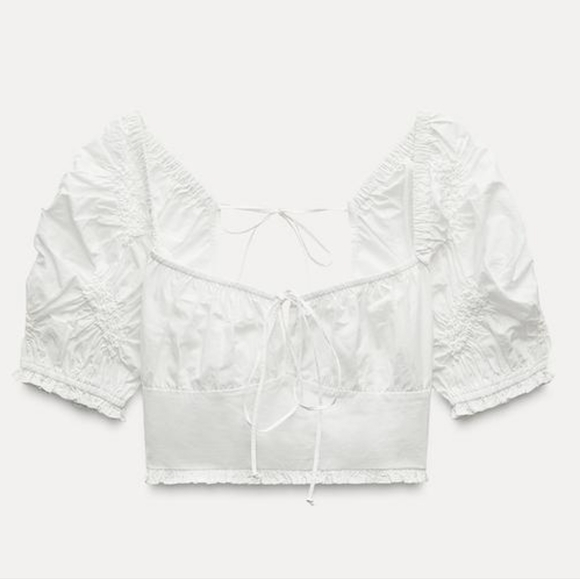NEW Zara | White Open Back Crop Top With Puff Sleeves - Picture 12 of 12